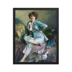 Familiar Birds by Emile Friant, 1921 framed print on a plain backdrop in size 16"x20".