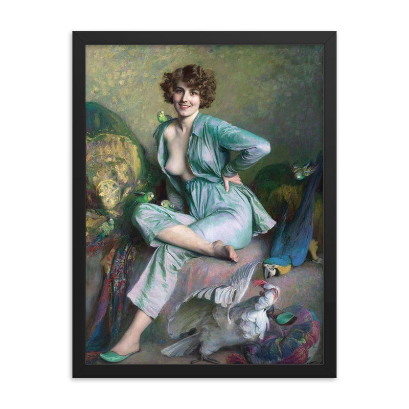 Familiar Birds by Emile Friant, 1921 framed print on a plain backdrop in size 18