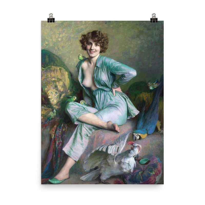 Familiar Birds by Emile Friant, 1921 poster on a plain backdrop in size 8
