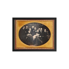 Family Portrait, 1854: 7 Boys, 1 Girl, Father and Exhausted Mother framed print on a plain backdrop in size 12"x16".