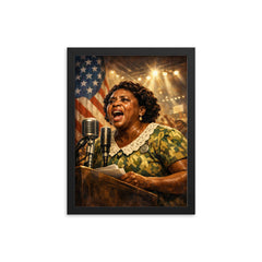Fannie Lou Hamer at convention microphone framed print on a plain backdrop in size 12"x16".
