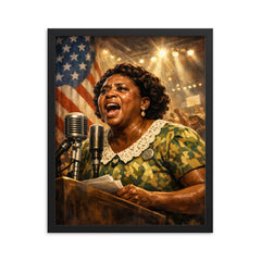 Fannie Lou Hamer at convention microphone framed print on a plain backdrop in size 16"x20".