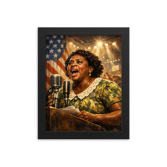 Fannie Lou Hamer at convention microphone framed print on a plain backdrop in size 8"x10".
