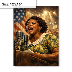 Fannie Lou Hamer at convention microphone metal print on a plain backdrop in size 12"x16".