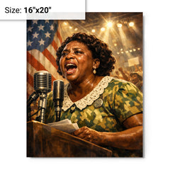 Fannie Lou Hamer at convention microphone metal print on a plain backdrop in size 16"x20".