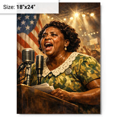 Fannie Lou Hamer at convention microphone metal print on a plain backdrop in size 18"x24".