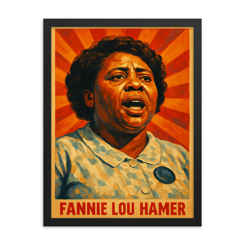 Fannie Lou Hamer framed print on a plain backdrop in size 18