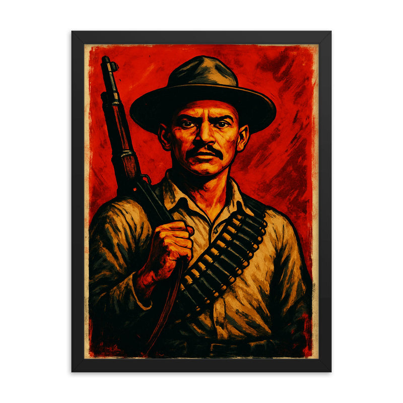 Farabundo Martí rebel portrait framed print on a plain backdrop in size 18