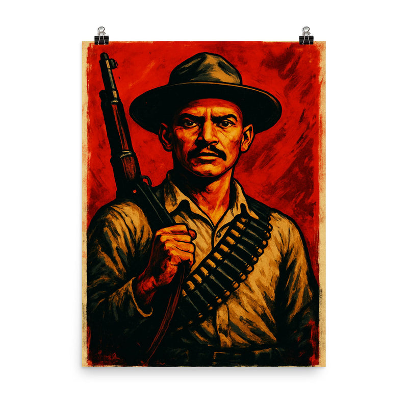 Farabundo Martí rebel portrait poster on a plain backdrop in size 8
