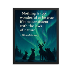 Faraday quote nothing too wonderful amazed animals watching aurora borealis framed print on a plain backdrop in size 16"x20".