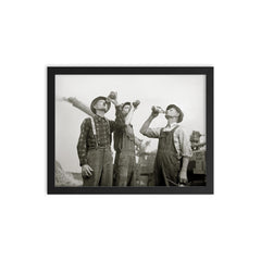 Farmers drinking beer, 1941 framed print on a plain backdrop in size 12"x16".