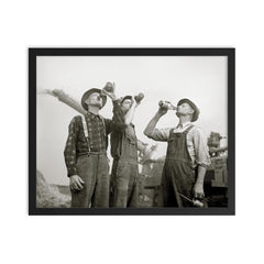 Farmers drinking beer, 1941 framed print on a plain backdrop in size 16"x20".