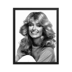 Farrah Fawcett framed print on a plain backdrop in size 16"x20".