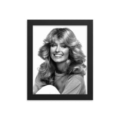 Farrah Fawcett framed print on a plain backdrop in size 8"x10".