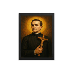 Father Michael J McGivney framed print on a plain backdrop in size 12"x16".