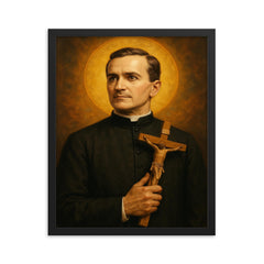 Father Michael J McGivney framed print on a plain backdrop in size 16"x20".
