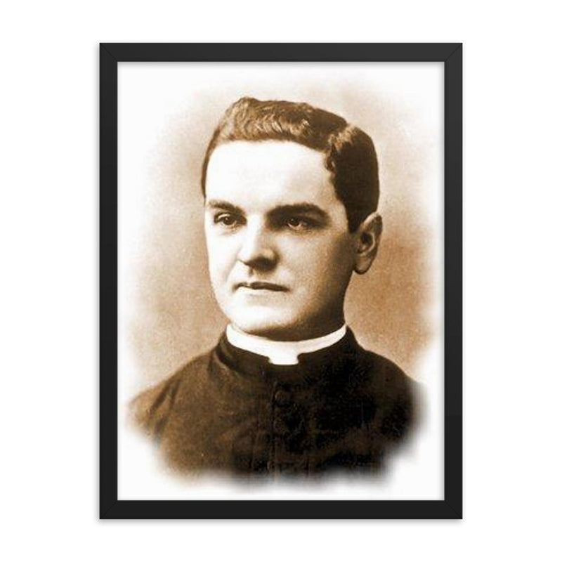 Father Michael J McGivney framed print on a plain backdrop in size 18