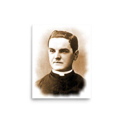 Father Michael J McGivney poster on a plain backdrop in size 8"x10".