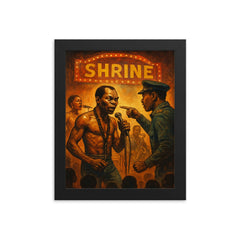 Fela Kuti shrine stage confrontation scene framed print on a plain backdrop in size 8"x10".