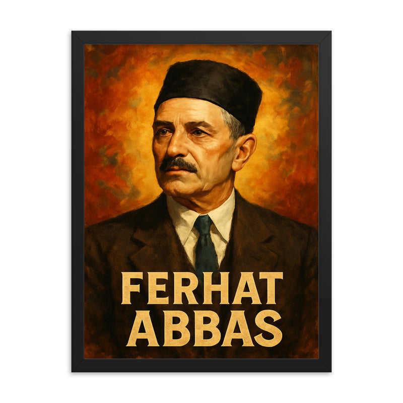Ferhat Abbas framed print on a plain backdrop in size 18