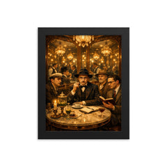 Fernando Pessoa and heteronyms in mirrored café framed print on a plain backdrop in size 8"x10".