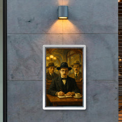 Fernando Pessoa with heteronyms in café mirrors poster 2