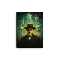 Fernando Pessoa with spectral heteronyms canvas print on a plain backdrop in size 12"x16".