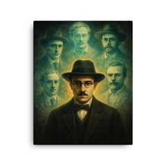 Fernando Pessoa with spectral heteronyms canvas print on a plain backdrop in size 16"x20".