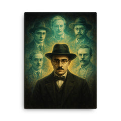 Fernando Pessoa with spectral heteronyms canvas print on a plain backdrop in size 18"x24".