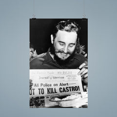 Fidel Castro Laughing at Newspaper Headline, New York 1959 poster 9