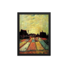 Fields of Tulips by Vincent van Gogh, 1883 framed print on a plain backdrop in size 12"x16".