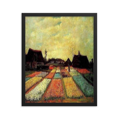 Fields of Tulips by Vincent van Gogh, 1883 framed print on a plain backdrop in size 16"x20".