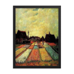 Fields of Tulips by Vincent van Gogh, 1883 framed print on a plain backdrop in size 18"x24".