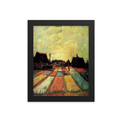 Fields of Tulips by Vincent van Gogh, 1883 framed print on a plain backdrop in size 8"x10".