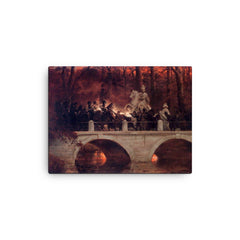 Fighting Between Polish Insurgents and Russian Cuirassiers in Łazienki Park by Wojciech Kossak canvas print on a plain backdrop in size 12"x16".