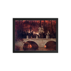 Fighting Between Polish Insurgents and Russian Cuirassiers in Łazienki Park by Wojciech Kossak framed print on a plain backdrop in size 12"x16".