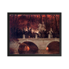Fighting Between Polish Insurgents and Russian Cuirassiers in Łazienki Park by Wojciech Kossak framed print on a plain backdrop in size 16"x20".