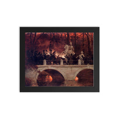 Fighting Between Polish Insurgents and Russian Cuirassiers in Łazienki Park by Wojciech Kossak framed print on a plain backdrop in size 8"x10".