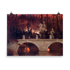 Fighting Between Polish Insurgents and Russian Cuirassiers in Łazienki Park by Wojciech Kossak poster on a plain backdrop in size 8"x10".