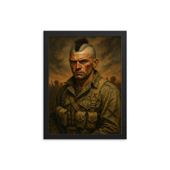 Filthy Thirteen mohawk haircut before D Day framed print on a plain backdrop in size 12"x16".