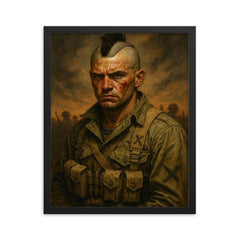 Filthy Thirteen mohawk haircut before D Day framed print on a plain backdrop in size 16"x20".