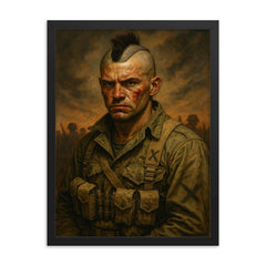 Filthy Thirteen mohawk haircut before D Day framed print on a plain backdrop in size 18"x24".