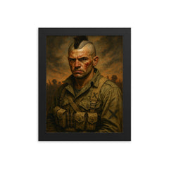 Filthy Thirteen mohawk haircut before D Day framed print on a plain backdrop in size 8"x10".