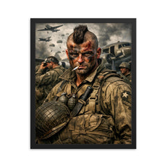 Filthy Thirteen Mohawk haircut before D Day jump framed print on a plain backdrop in size 16"x20".