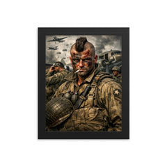 Filthy Thirteen Mohawk haircut before D Day jump framed print on a plain backdrop in size 8"x10".