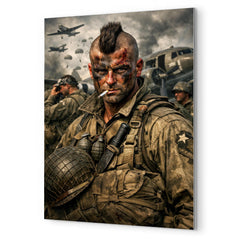 Filthy Thirteen Mohawk haircut before D Day jump metal print mockup