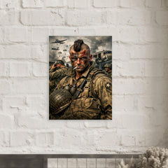 Filthy Thirteen Mohawk haircut before D Day jump metal print mockup