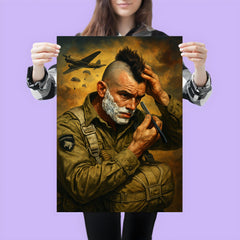 Filthy Thirteen paratrooper shaving Mohawk before jump poster 3