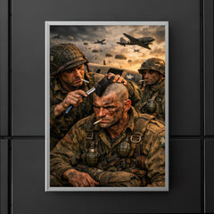 Filthy Thirteen paratrooper shaving Mohawk before jump poster 5
