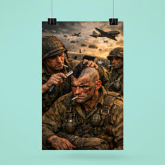 Filthy Thirteen paratrooper shaving Mohawk before jump poster 6